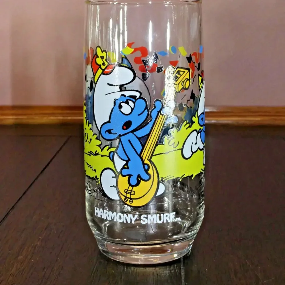 1983 Hardees Promotional HARMONY‎ SMURF Drinking Glass Peyo